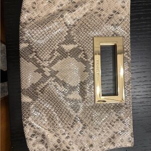Michael Kors Taupe Snake-Print Clutch with Gold Handle